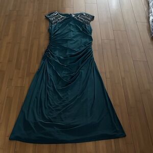 Vince Camuto Dark Green Maxi Dress with Studded Shoulders